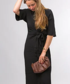 Victoria' Dark Tan Nappa Leather Grab Clutch Bag