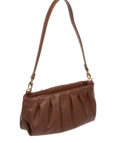 Victoria' Dark Tan Nappa Leather Grab Clutch Bag