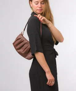 Victoria' Dark Tan Nappa Leather Grab Clutch Bag