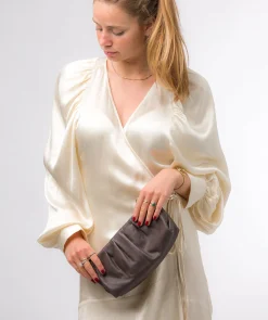 Victoria' Hot Fudge Nappa Leather Grab Clutch Bag