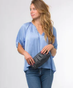Victoria' Navy Nappa Leather Grab Clutch Bag