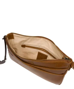 Viola' Dark Tan Leather Cross Body Bag