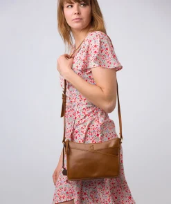 Viola' Dark Tan Leather Cross Body Bag