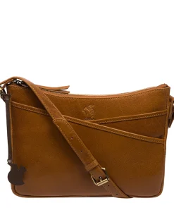 Viola' Dark Tan Leather Cross Body Bag