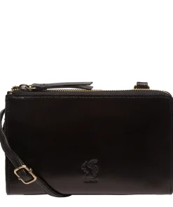 Winnie' Black Leather Cross Body Phone Clutch Bag