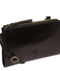Winnie' Black Leather Cross Body Phone Clutch Bag
