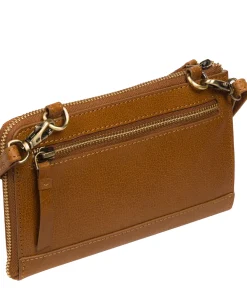 Winnie' Dark Tan Leather Cross Body Phone Clutch Bag