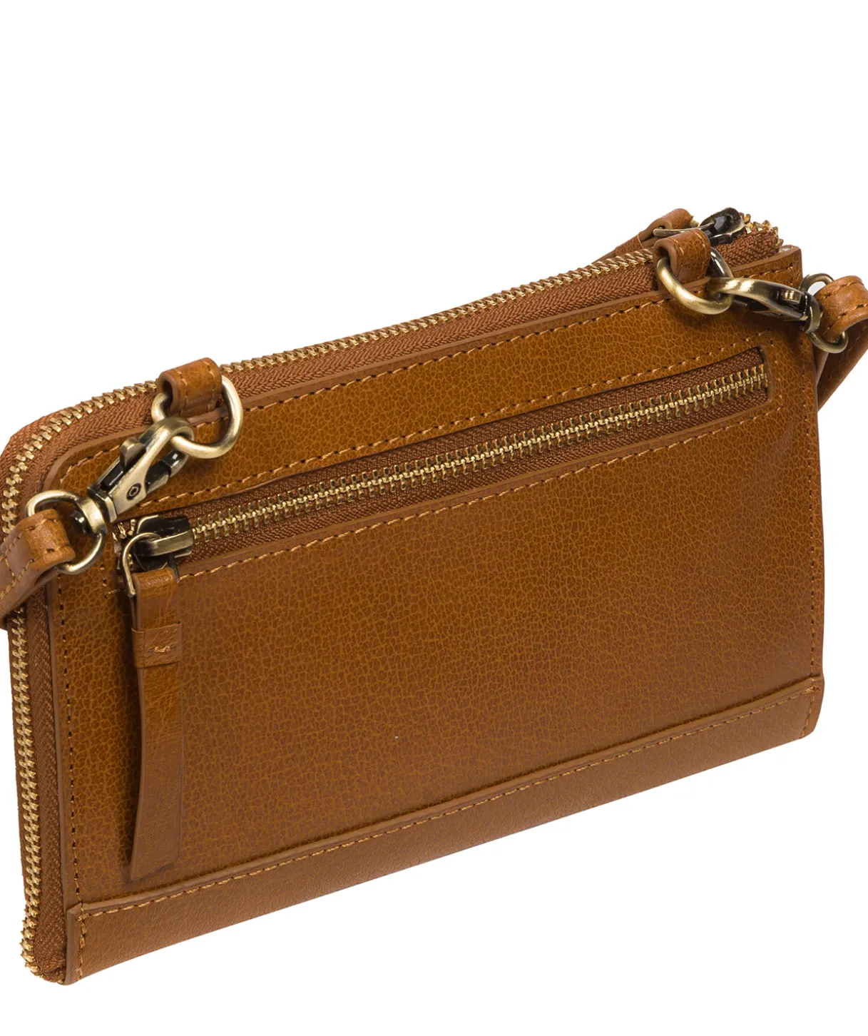 Winnie' Dark Tan Leather Cross Body Phone Clutch Bag