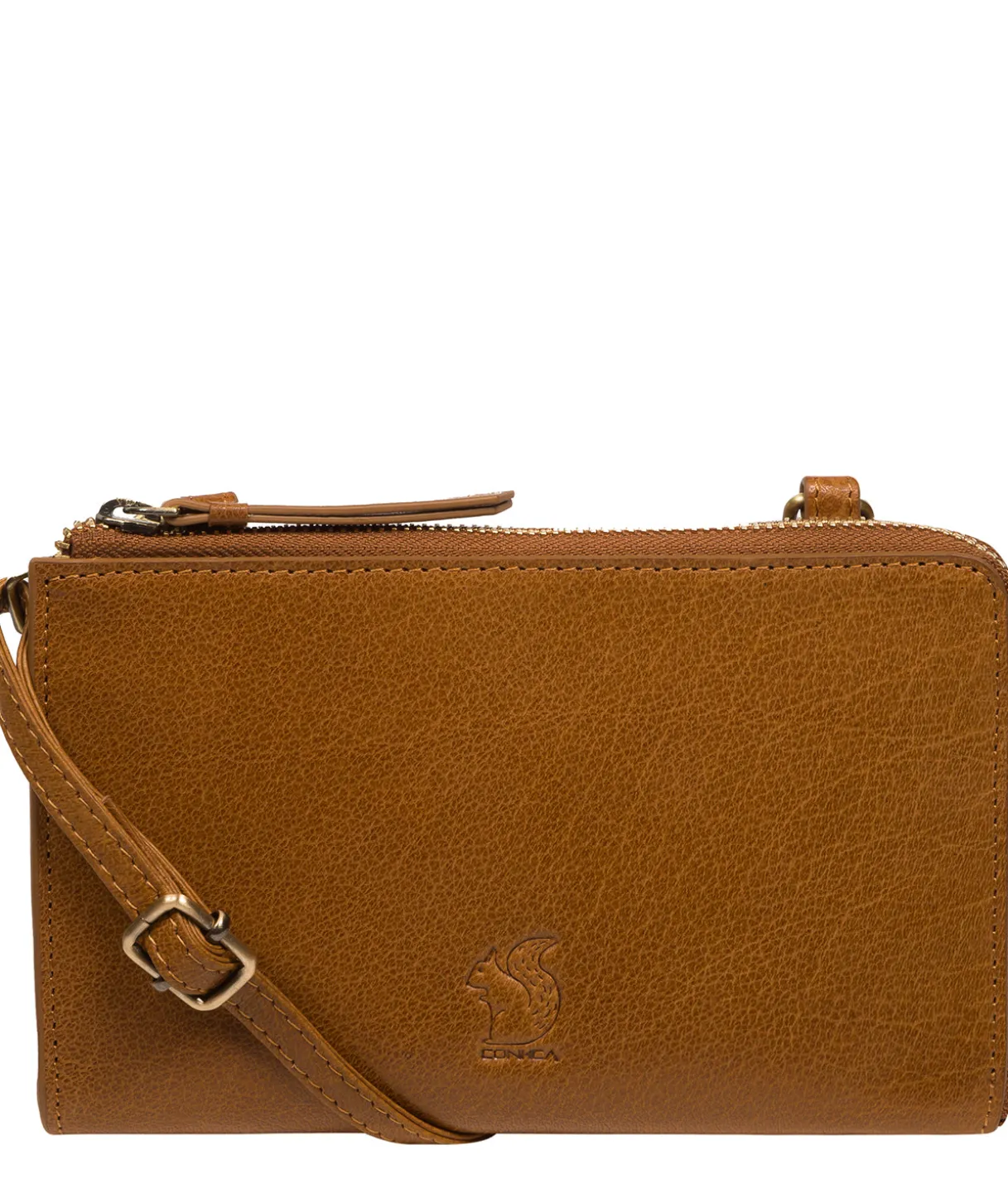 Winnie' Dark Tan Leather Cross Body Phone Clutch Bag