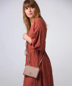 Winnie' Natural Taupe Leather Cross Body Phone Clutch Bag