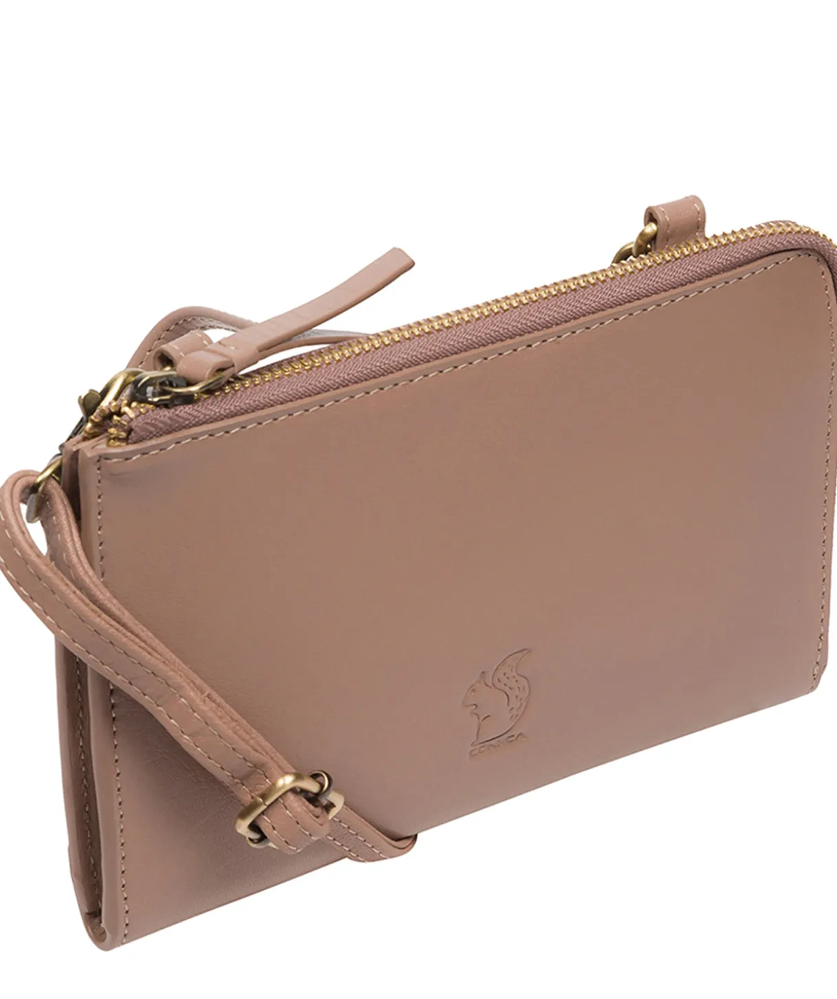 Winnie' Natural Taupe Leather Cross Body Phone Clutch Bag