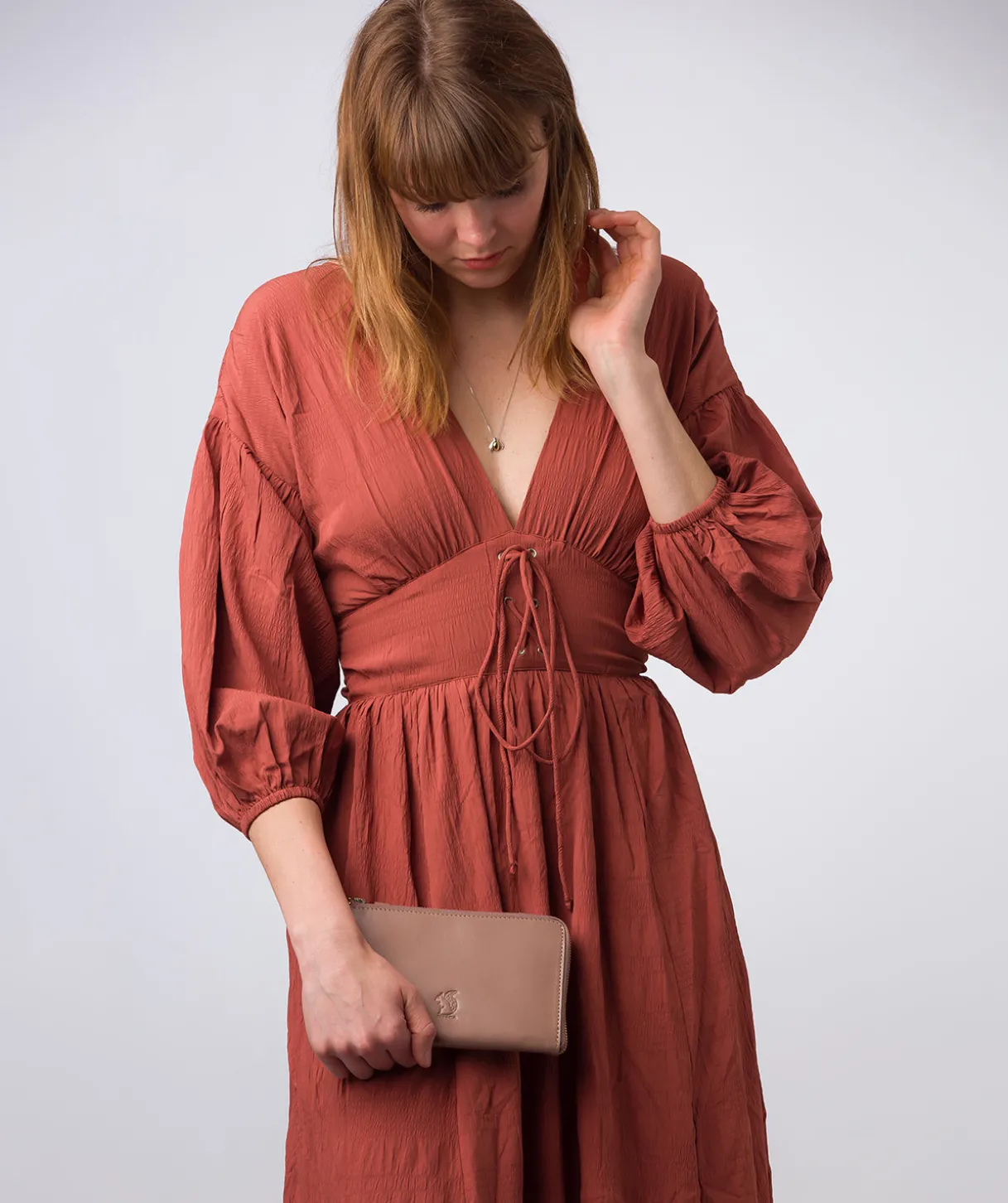 Winnie' Natural Taupe Leather Cross Body Phone Clutch Bag
