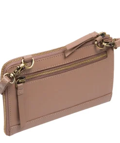 Winnie' Natural Taupe Leather Cross Body Phone Clutch Bag