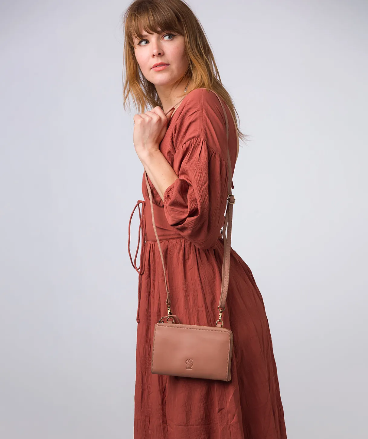 Winnie' Subtle Pink Leather Cross Body Phone Clutch Bag