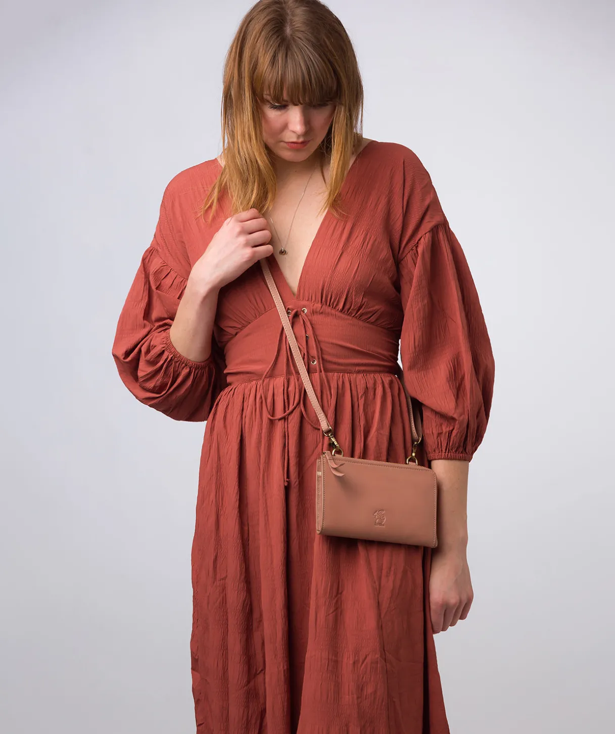 Winnie' Subtle Pink Leather Cross Body Phone Clutch Bag
