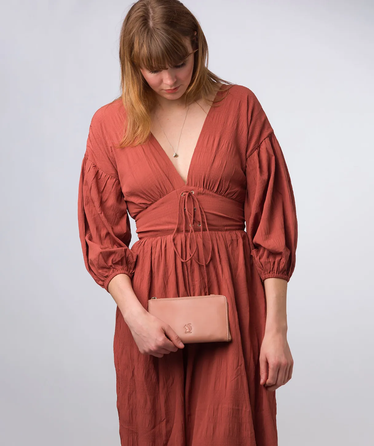 Winnie' Subtle Pink Leather Cross Body Phone Clutch Bag