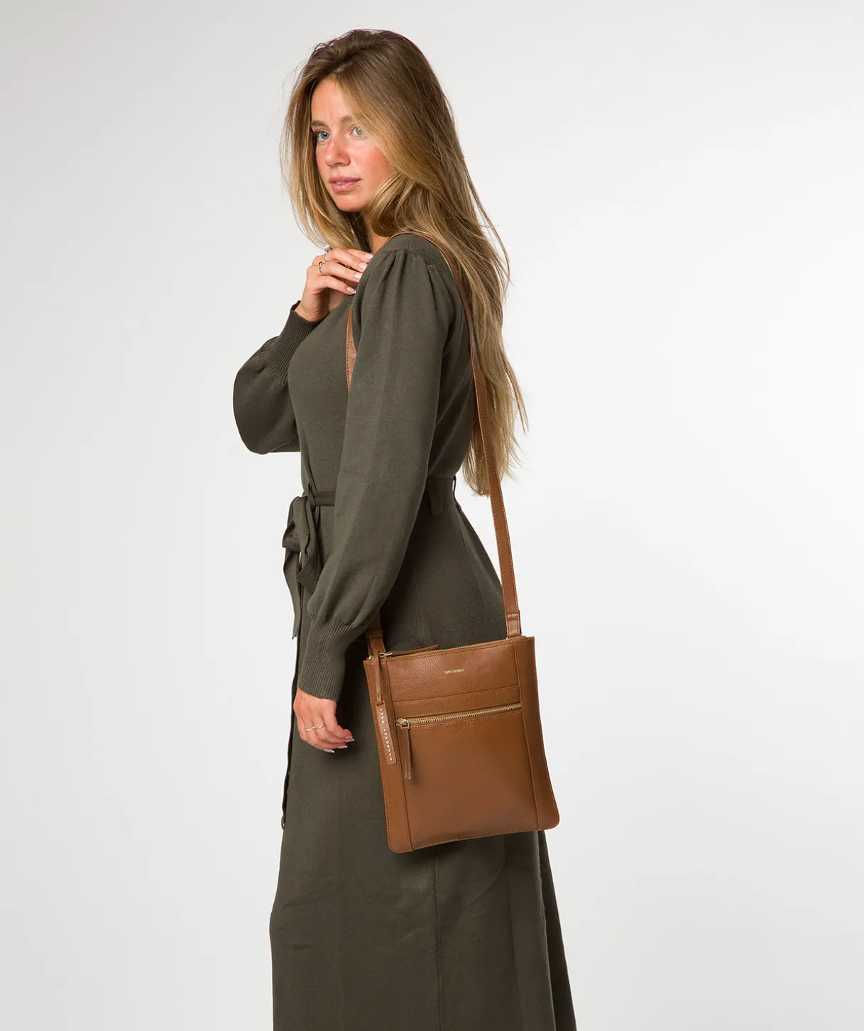 Wren' Rich Tan Leather Cross Body Bag