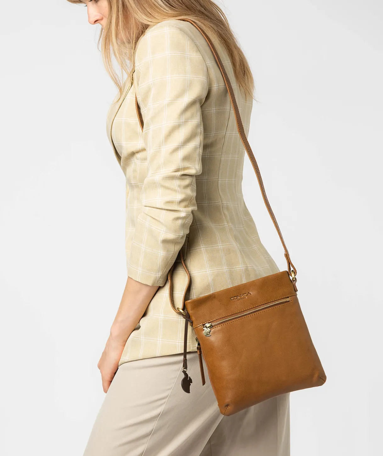 Yayoi' Dark Tan Leather Cross Body Bag
