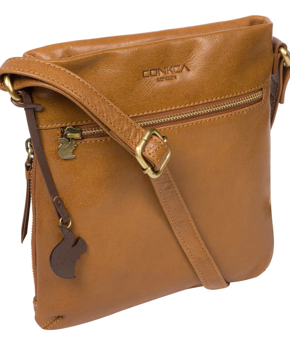 Yayoi' Dark Tan Leather Cross Body Bag