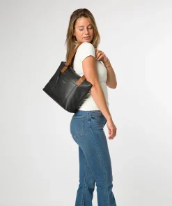 Yondo' Black & Rich Tan Leather Tote Bag