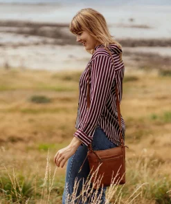Zarro' Dark Tan Leather Shoulder Bag