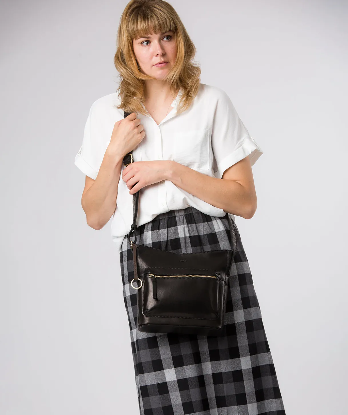 Zinnia' Black Leather Cross Body Bag