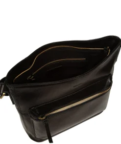 Zinnia' Black Leather Cross Body Bag