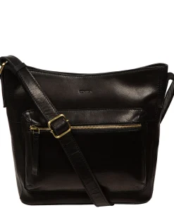 Zinnia' Black Leather Cross Body Bag