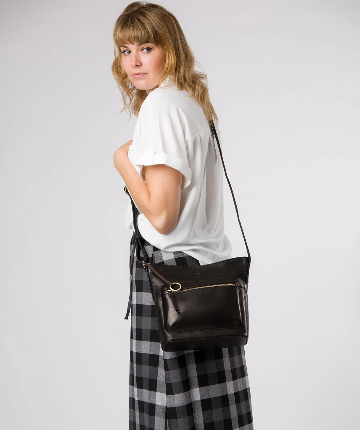 Zinnia' Black Leather Cross Body Bag