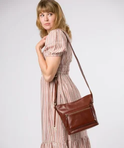 Zinnia' Conker Brown Leather Cross Body Bag