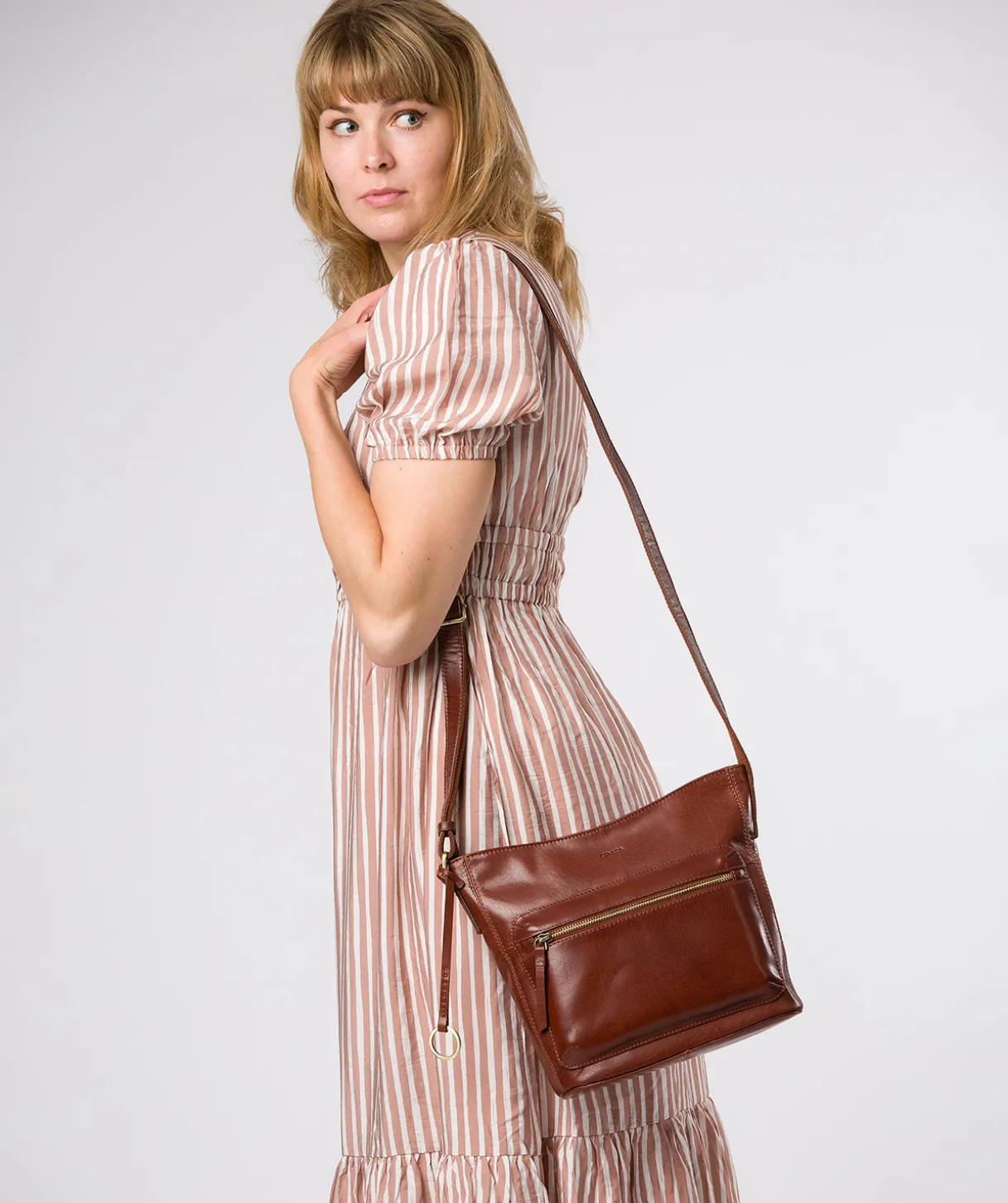 Zinnia' Conker Brown Leather Cross Body Bag