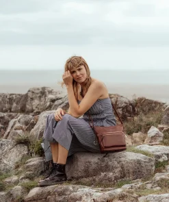 Zinnia' Conker Brown Leather Cross Body Bag