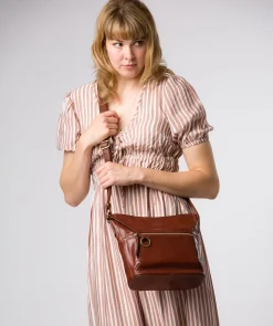 Zinnia' Conker Brown Leather Cross Body Bag