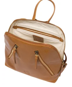 Zoe' Dark Tan Leather Backpack